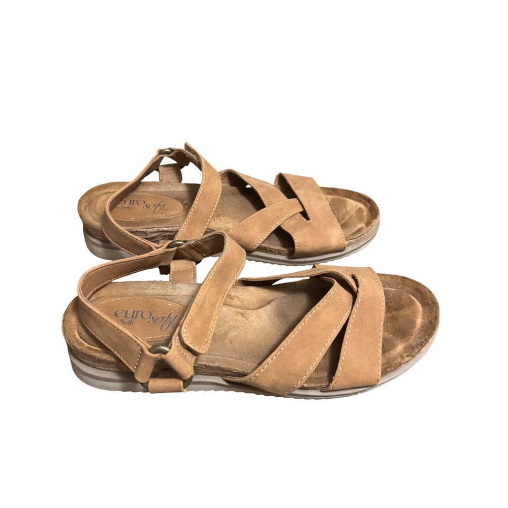 EuroSoft Lynelle Sandals Women 8.5‎ Tan Good Strappy Hook Loop Comfort ES0023430